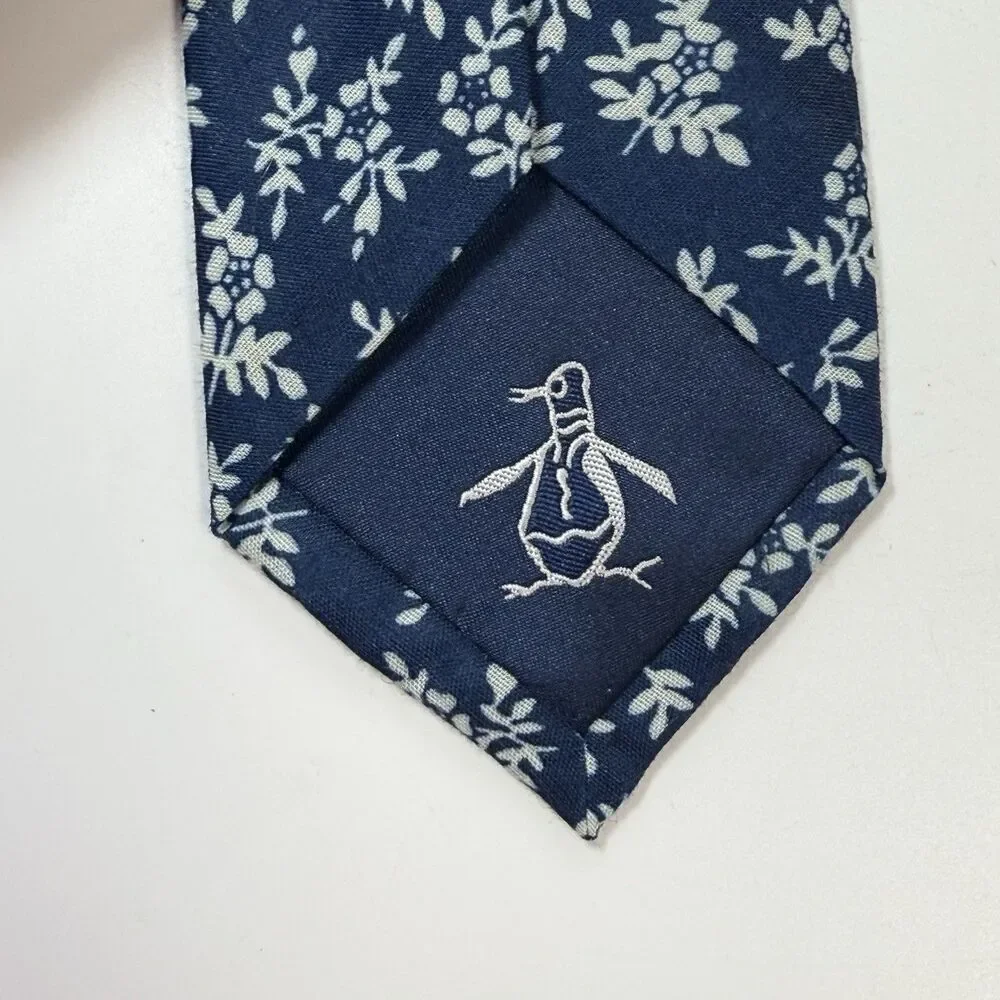Original Penguin Polyester Cotton Blend Blue White Floral Skinny Neck Tie New